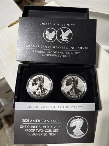 2021 American Eagle Reverse Proof W/S American Silver Eagle Designer 2 Coin Set