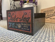 Vintage Metal Tray Pure Oil Company Lube-Log Oil Box Service Station Can Sign