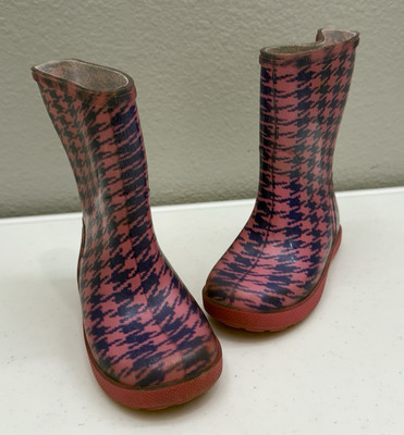 Demar Girls Rain Boots Size 6 Pink Black Houndstooth Rubber Shoes