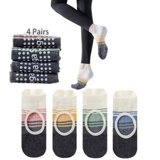 4 Pairs Pilates With Grips Socks for Women,Non-Slip One Size, Four Colors