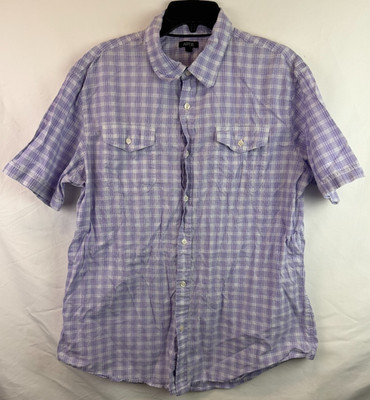 Apt 9 Purple Plaid Short Sleeve Button Up Men's Size XL