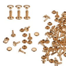100Set Double Cap Leather Rivet,6x8mm Cap Tubular Metal Craft Rivet,Light Gold