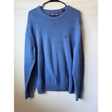 Chaps Mens Blue Cotton Knit Crewneck Pullover Sweater Logo Size Large