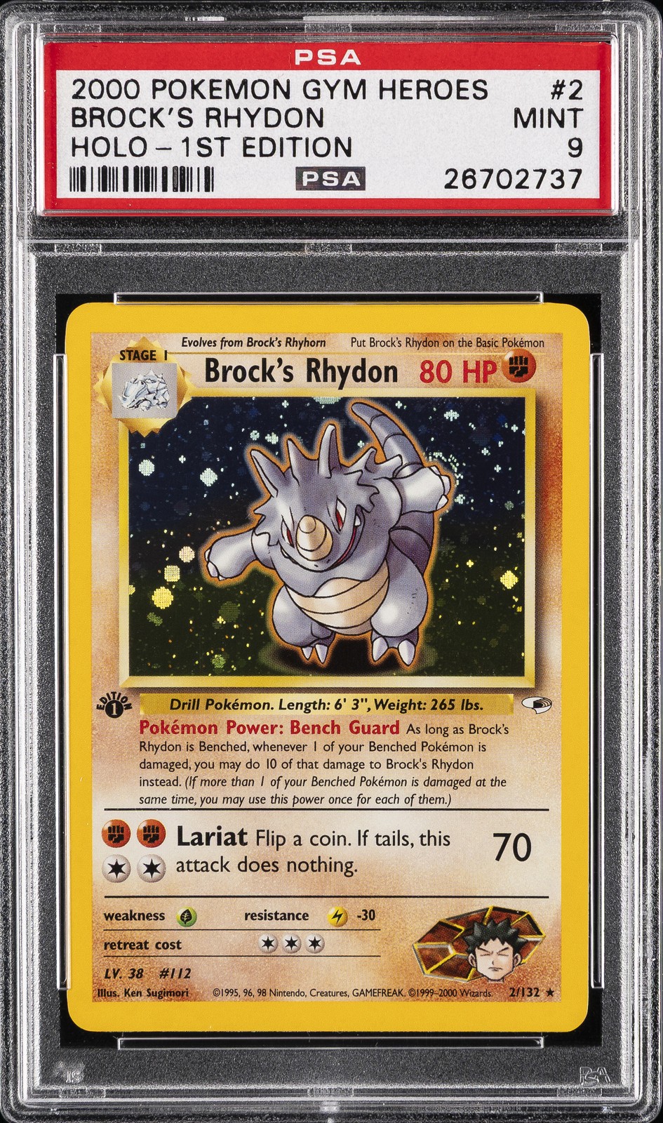 2000 POKEMON GYM HEROES HOLO-1ST ED #2 BROCK'S RHYDON PSA 9