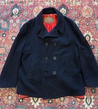 Vintage Woolrich Wool Pea Coat Men's Large Navy Blue Anchor Button USA Made