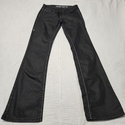 Cowgirl Tuff Western Rodeo Jeans Black Flare White Contrast Stitch Sz 26 x 35