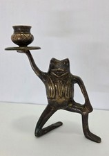 Vintage Gatco Solid Brass Kneeling Frog / Toad Candlestick Holder Very Cute!