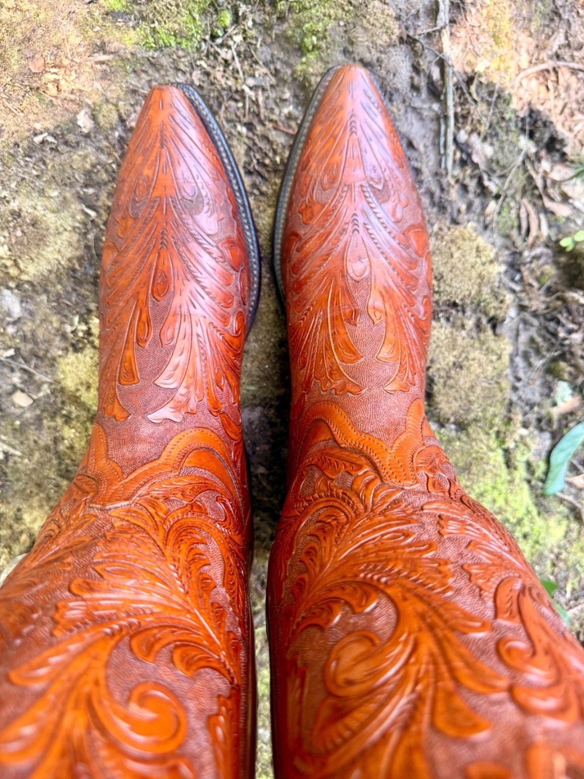 LUCCHESE CLASSICS TOOLED WESTERN BOOTS SIZE 9 D Dust Covers & Travel Case/ Box image 7