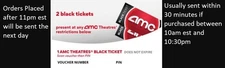 2x AMC Movies Black Ticket - No Expiration! Fast Digital Delivery!