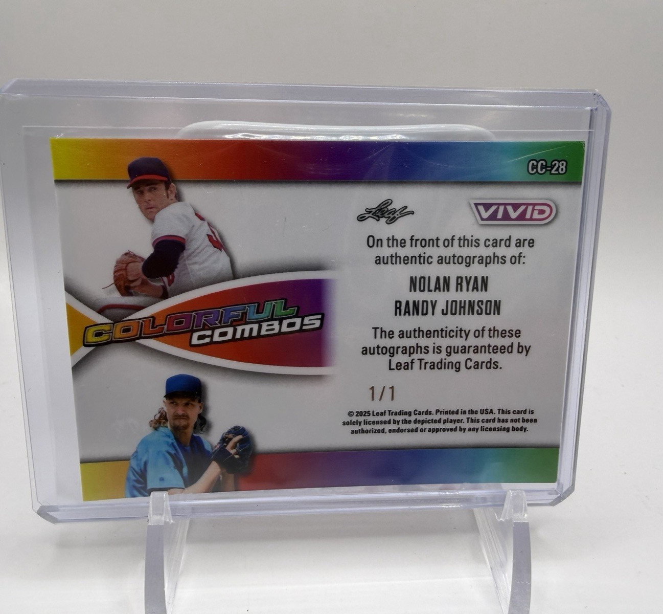 2025 Leaf Vivid Nolan Ryan Randy Johnson #CC-28 Dual Autograph Auto 1/1 OOAK view 3