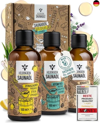 HELDENGRN Heldengrün® BIO Saunaaufguss Set [100?% NATURREIN] 3er Duftmix mit ätherischen B