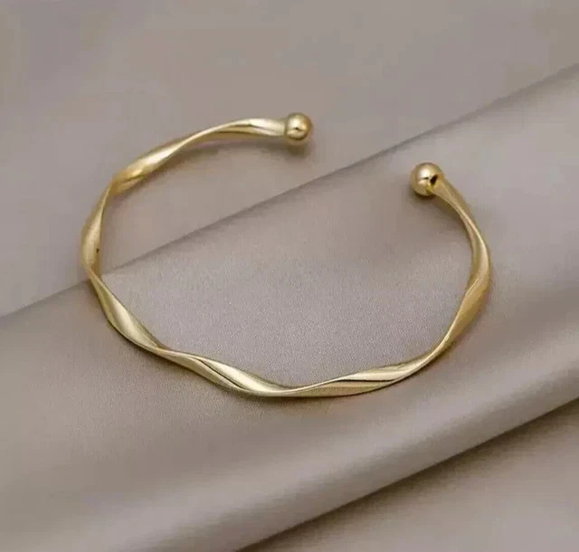 Classic Twisted Adjustable Cuff Bangle Bracelet in 14k Yellow Gold Plated - Image 4 of 4