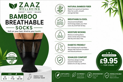 ZAAZ extra breite Bambus Diabetikersocken für Herren - lockere Oberseite für geschwollene Füße & Beine