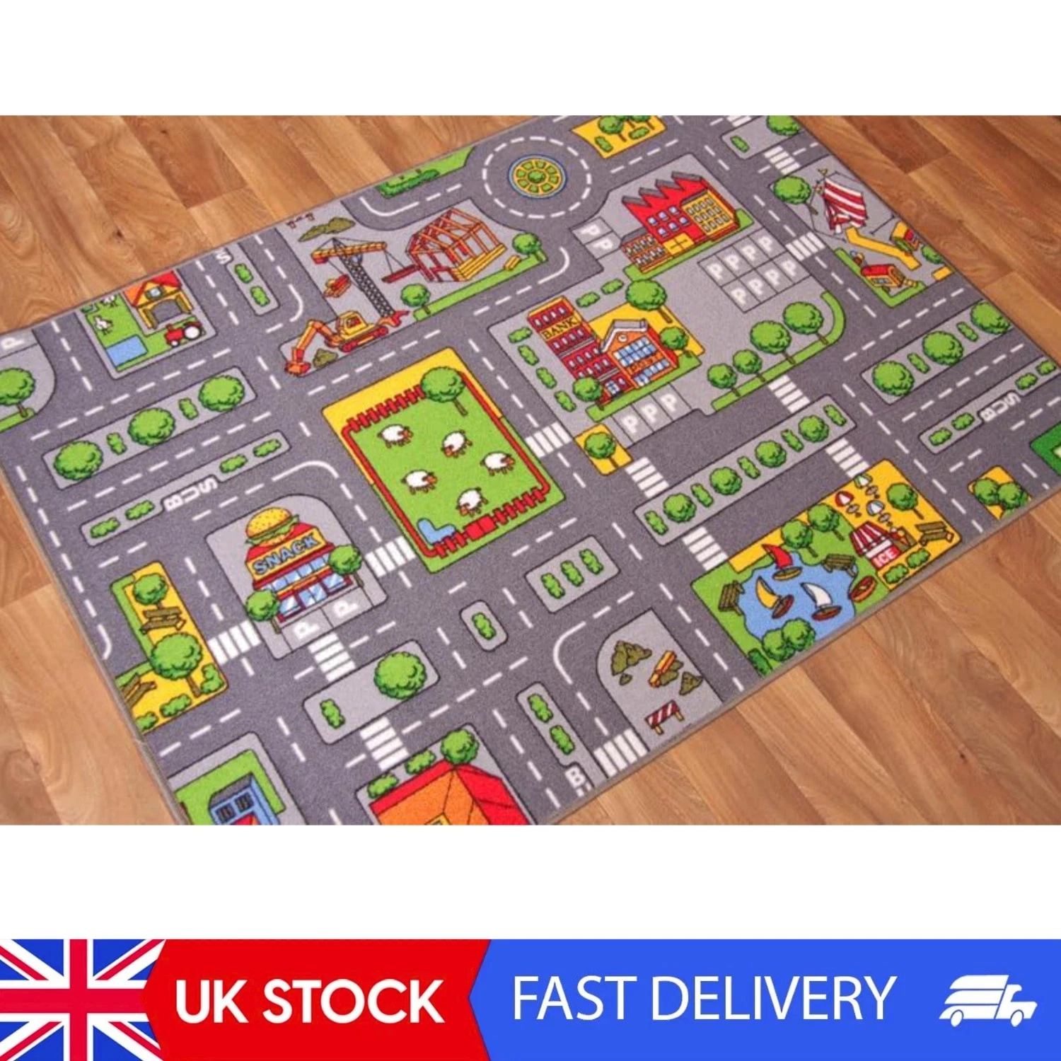 Educational City Roads Play Rug for Children - 95cm x 133cm Multi-Colour Mat