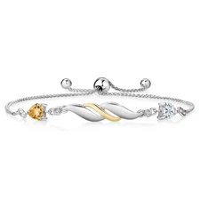 925 Silver and 10K Yellow Gold Bracelet Citrine Moissanite (0.90 Cttw) and Lab