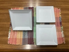 Set of 3 Small Square 6.25" White Porcelain Appetizer Snack Plates W/ Gray Trim