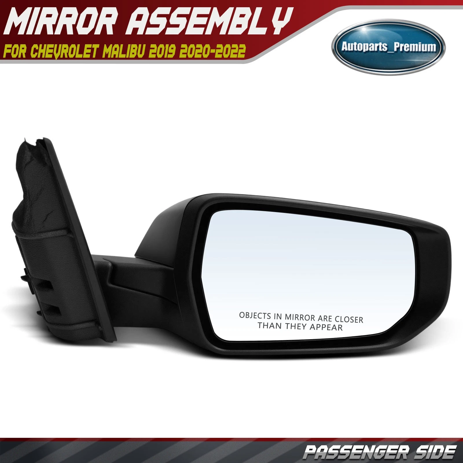 Right Power Mirror w/ Manual Folding & Power Heated Smooth for Chevrolet Malibu