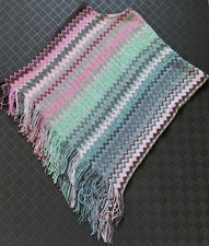 Women  s Woven Poncho Retro Pastel Serape-Style Chevron Stripes  Fringe