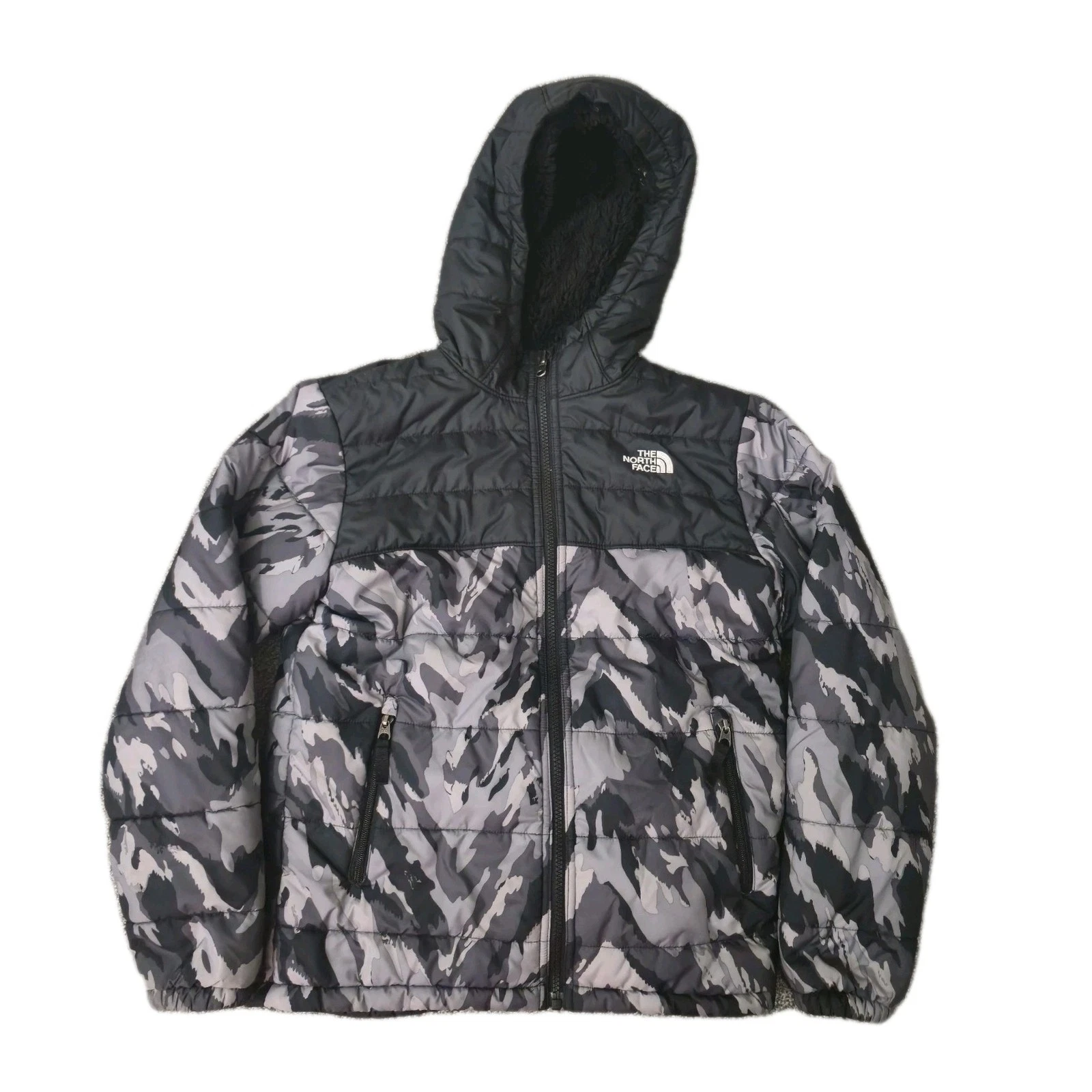 The North Face Boys Camo Reversible Fleece Puffer Jacket Size L (14/16)