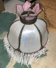 Vintage Slag Stained Glass Tulip Art Deco hanging  Lamp 15”Wide Tiffany