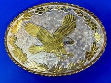 American Patriotic Bald Eagle Western Etched Gold  Silver Color Belt Buckle W
