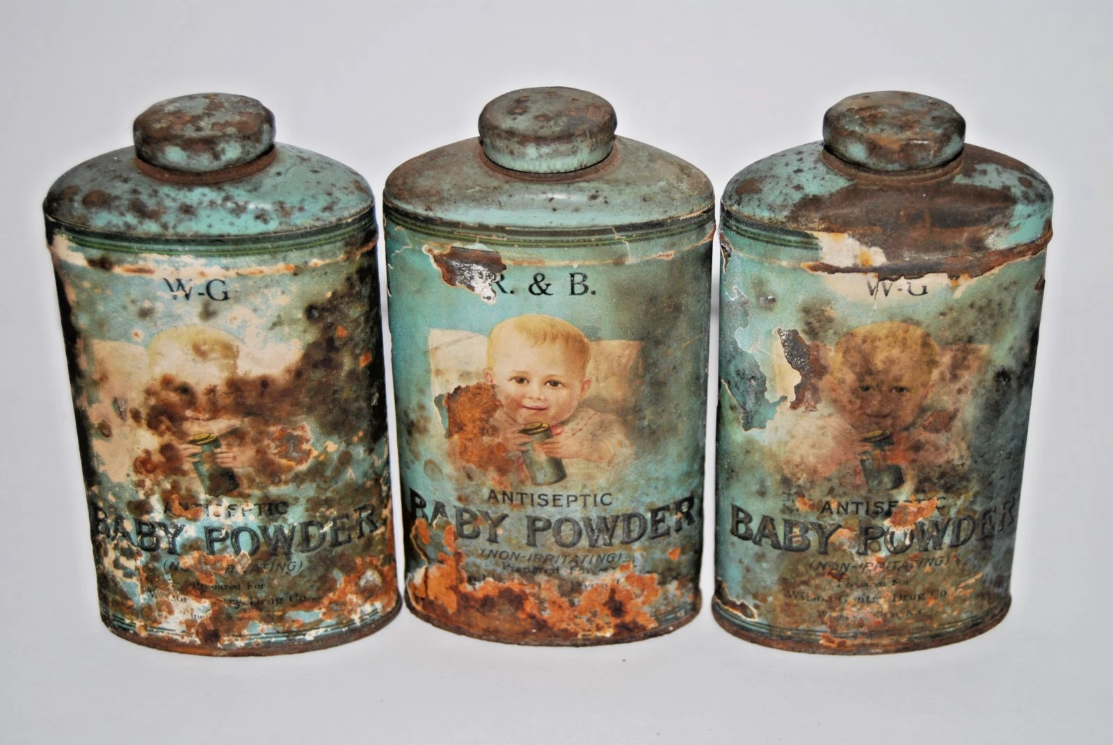 Vintage Antique Baby Powder Tins Lot 3 W-G R&B Talcum Can Rust Shabby Chic FULL
Opens in a new windo