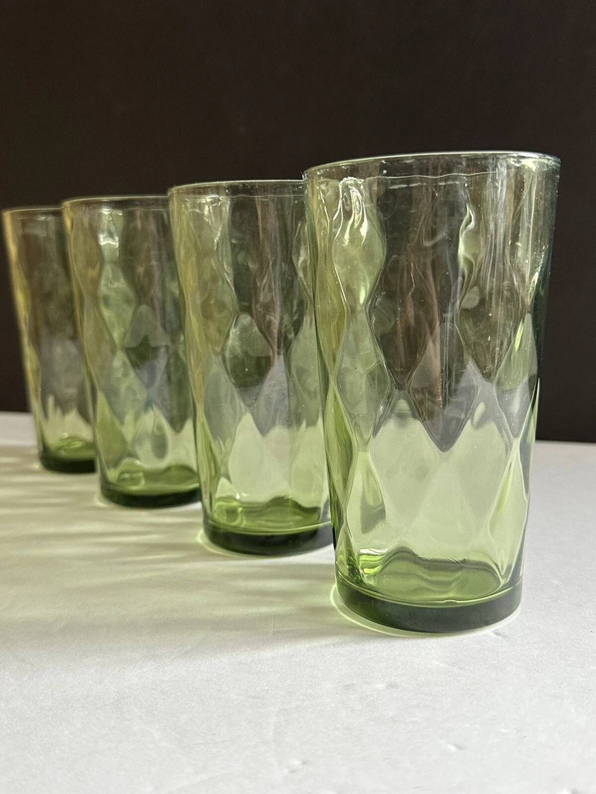 VTG MCM Set of 4 Hazel Atlas Glasses Diamond Optic Avocado Green 10oz