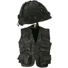 BOYS ARMY COSTUME TACTICAL VEST & HELMET OUTFIT KIDS 3-13 YRS SAS BLACK CAMO
