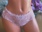 Pink Small Ultra Sheer Embroidered Retro Brief No Gusset Brief Panty NEW #300