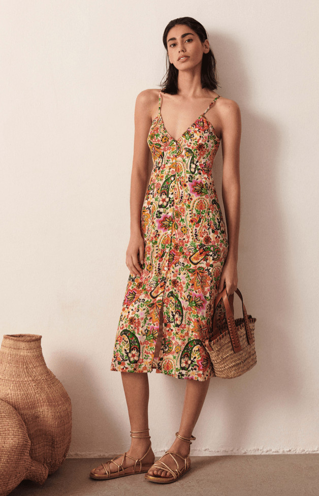 NWT $350 Ba&sh Baila Floral Mixed Print Back Cutout A Line Dress 3/L