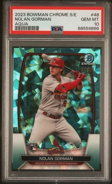 Nolan Gorman 2023 Bowman Chrome Sapphire Aqua #48 84/99 PSA 10