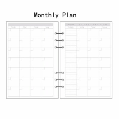 A5/A6/A7 Monthly Planner Diary Insert Refill Schedule Organiser Plan 45Sheets #1