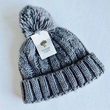 NWT Tucker  Tate Beanie Pompom Cable Knit Grey Lined Winter Hat 2/4Y