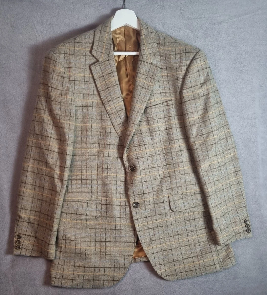 Gagliardi mens beige check tweed jacket, blazer 42" pure wool