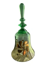 Green  Mouth Blown Crystal Bell Crystal green with gold detail vintage