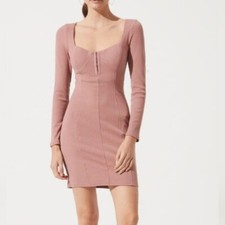 ASTR the Label Hook & Eye Ribbed Knit Stretch Bodycon Mini Dress Blush Pink XS