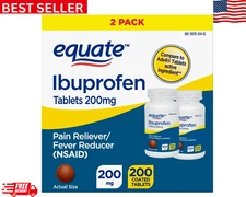 Equate Ibuprofen Tablets 200 mg, Pain Reliever/Fever Reducer, 2 Pack, 200 Count
