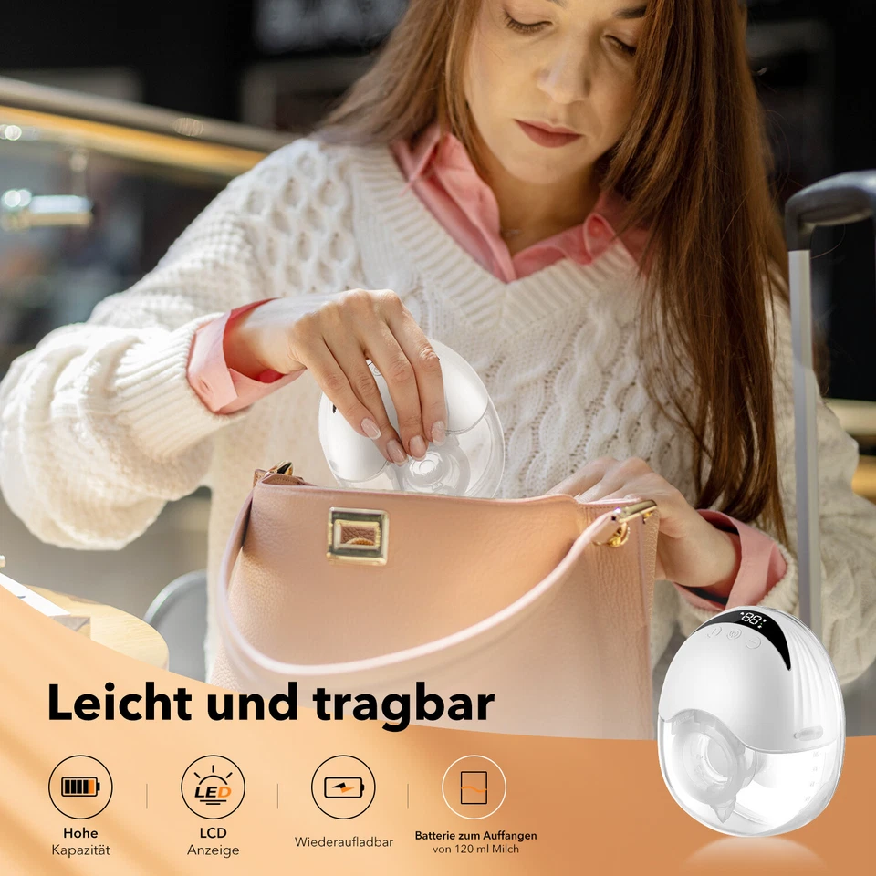 Handfreie Milchpumpe 4 Modi 12 Stufen Tragbare LED elektrische Milchpumpe - Bild 2 von 4