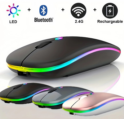 Wireless Computer Mouse Bluetooth & 2.4GHz Dual Mode,Rechargeable,RGB Backlights