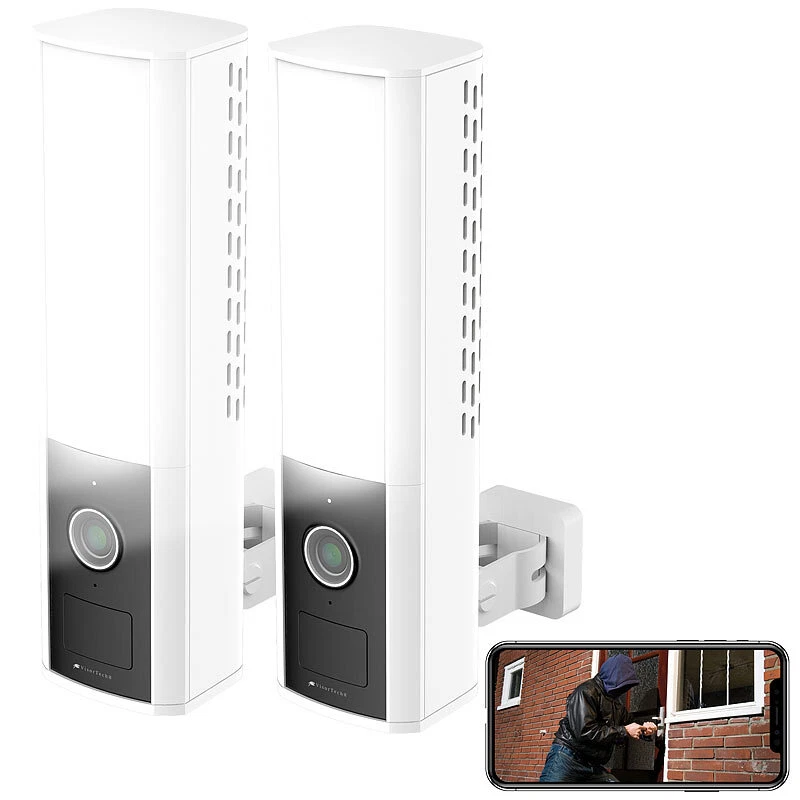 VisorTech 2er-Set LED-Außenwandleuchte & WLAN-2K-Kamera, PIR, Nachtsicht, Sirene - Bild 2 von 4