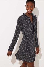 LOFT Ann Taylor Black White Dot Print Long Sleeve Lined Mini Dress Sz 8