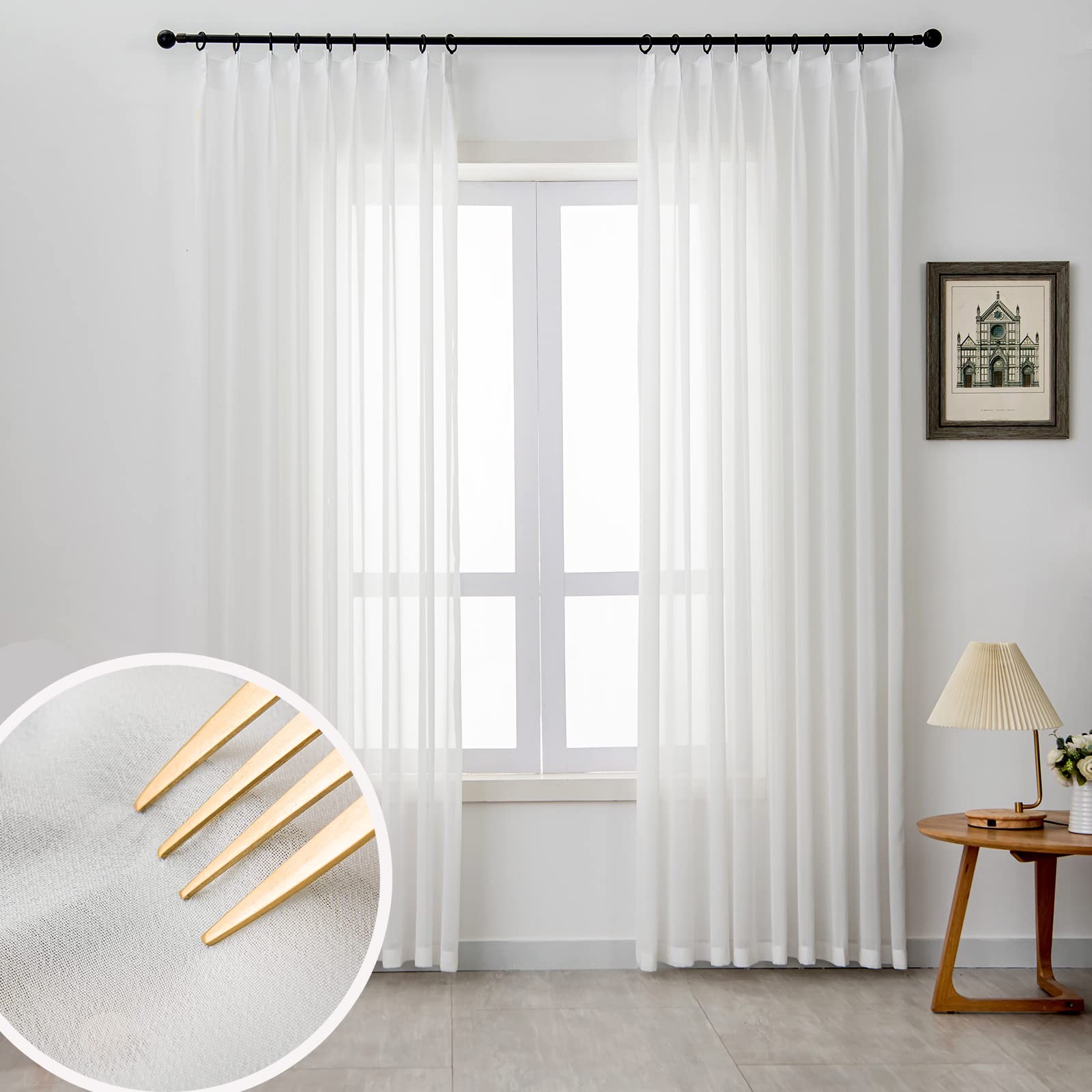LUGOTAL Off-White 84" Pinch Pleated Sheer Curtains for Living Room