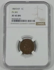 1869/69  Indian Head/Oak Wreath rev Cent CERTIFIED NGC XF 45 BROWN FS-301