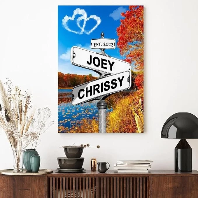 Personalized Canvas Vintage Street Sign for Couples Crossroads Custom Name Date - Image 3 of 4