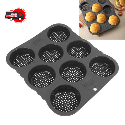 Silicone Hamburger Bun Mold 8 Cavity Loaf Pan Baking Pan Non-stick Pan Household