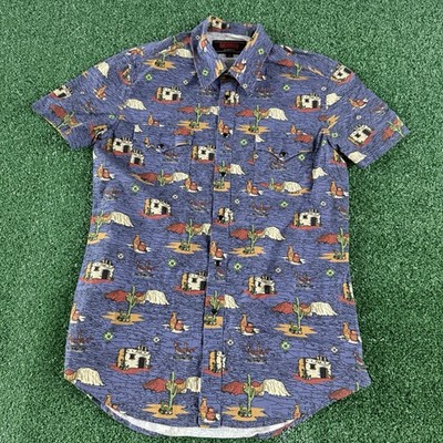 Rock & Roll Denim Men's All Over Print Western Button Short Sleeve Shirt Medium