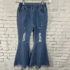 Girls Size 7 8 Years Flare Jeans Pull On Distressed Bell Bottom Boutique