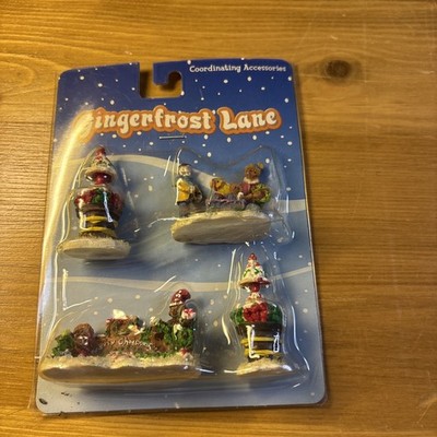 Gingerfrost Lane Christmas Village Collectibles Accessories Pack of 4 Christmas