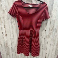 MADEWELL Bistro Dress Size 4 Ridgestripe Red Blue Striped Fit & Flare Pockets