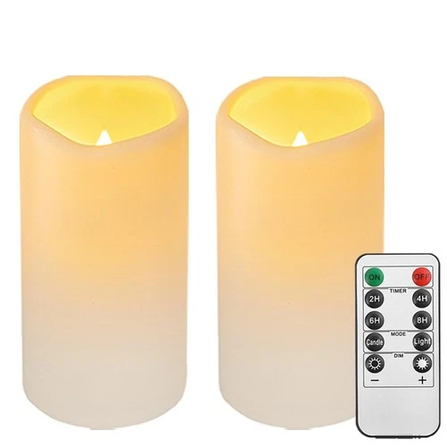 2PACK Outdoor Plastic flameless Candles D3"xH5.5" - 2pack, lvory-warm light - product listing photo